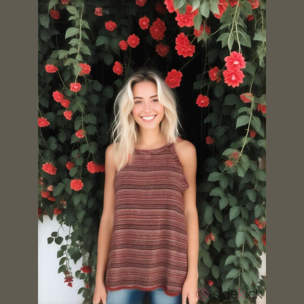 W5 by Anthropologie Tweed Knit Striped Halter Top with Frayed Hem